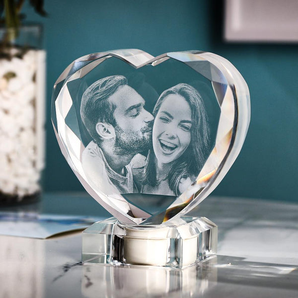 3D Laser Engraved Heart Crystal Photo Frame with Light Up LED Base Emporium Discounts