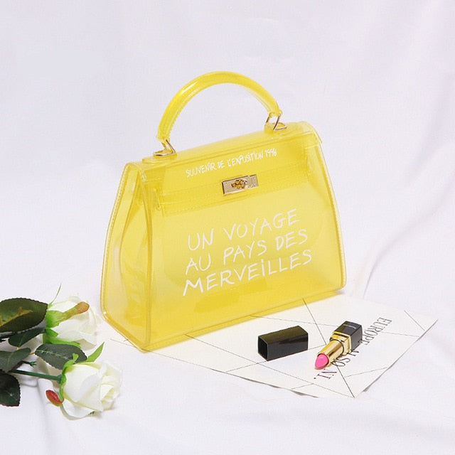 Clear Transparent PVC Shoulder Bags Un Voyage au Pays des Merveilles Emporium Discounts come in 5 different colours Brown, red, green, blue, orange