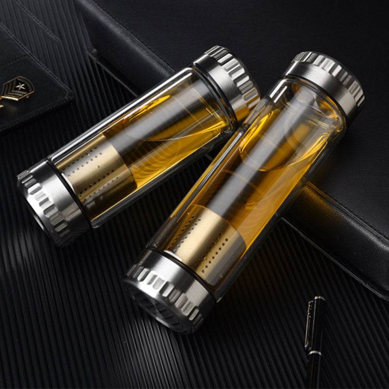 400ML Business Type Water Bottle Glass Bottle with Stainless Steel Tea Infuser Filter Double Wall Glass Sport Water Tumbler Emporium Discounts