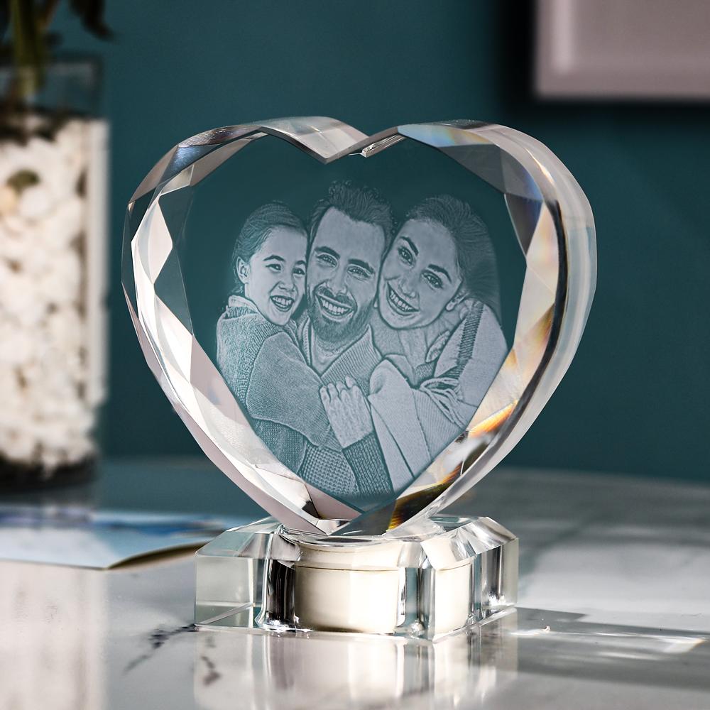 3D Laser Engraved Heart Crystal Photo Frame with Light Up LED Base Emporium Discounts