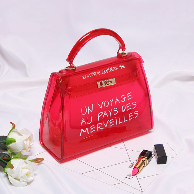 Clear Transparent PVC Shoulder Bags Un Voyage au Pays des Merveilles Emporium Discounts come in 5 different colours Brown, red, green, blue, orange