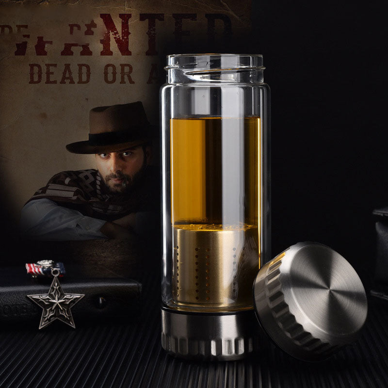 400ML Business Type Water Bottle Glass Bottle with Stainless Steel Tea Infuser Filter Double Wall Glass Sport Water Tumbler Emporium Discounts