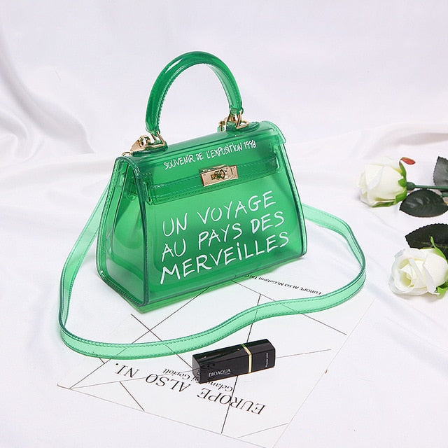 Clear Transparent PVC Shoulder Bags Un Voyage au Pays des Merveilles Emporium Discounts come in 5 different colours Brown, red, green, blue, orange