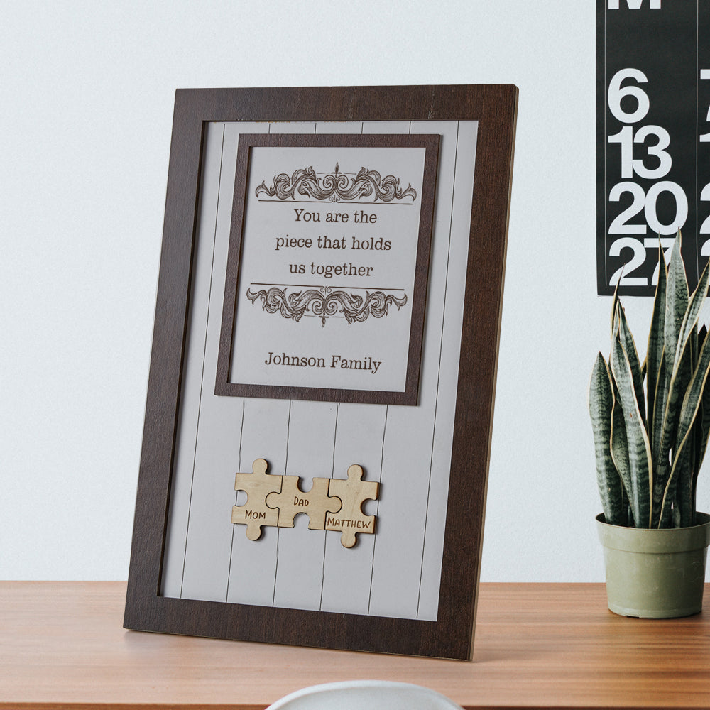 Mom Piece That Holds Us Together Frame Mum Puzzle Sign Gift for Mum With 3 puzzles family names