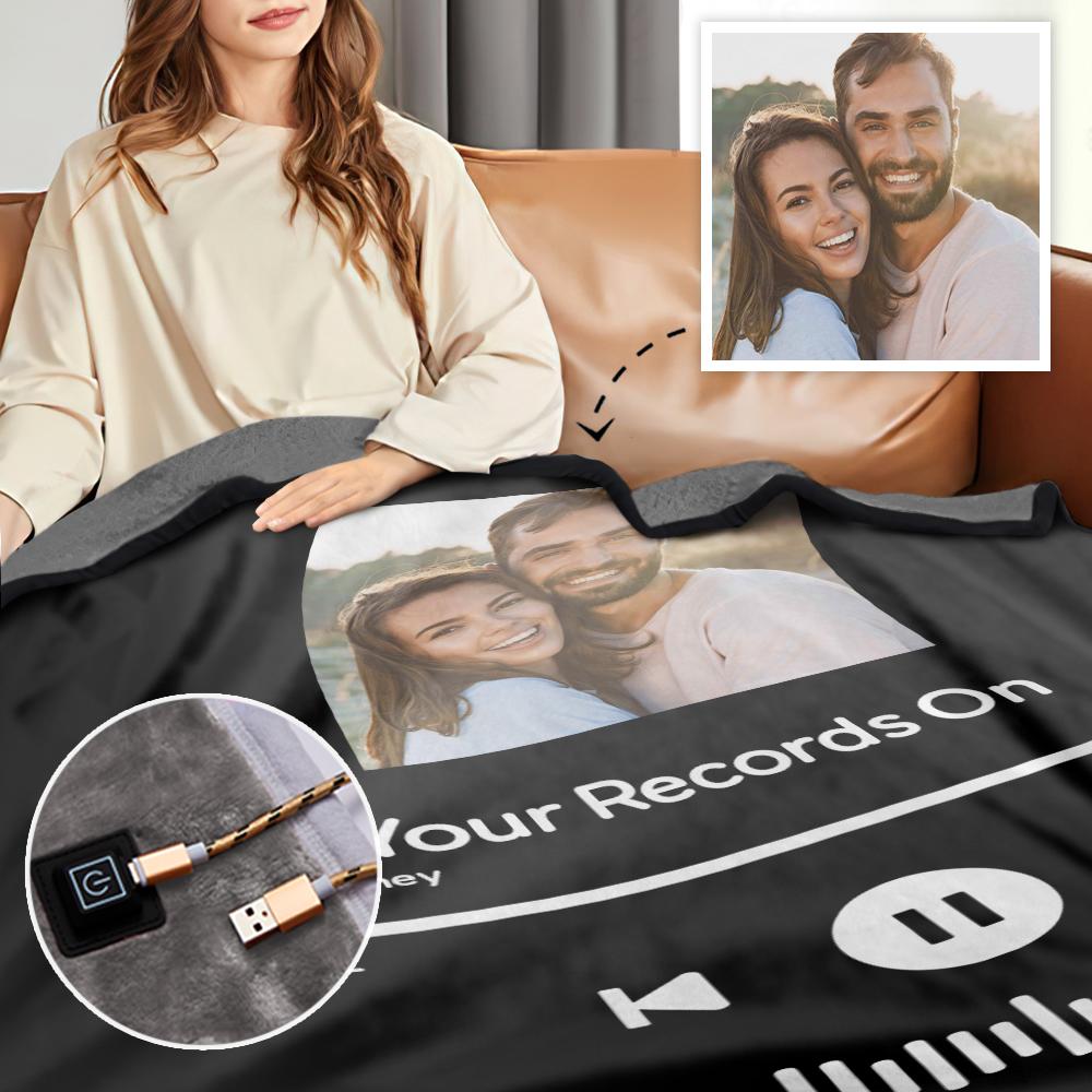 Custom Spotify Code Heated Blanket Photo Blanket Winter Warm Gift 10 Heat Settings Heating Blanket with 3 Time Settings