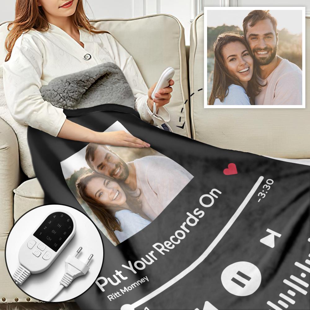 Custom Spotify Code Heated Blanket Photo Blanket Winter Warm Gift 10 Heat Settings Heating Blanket with 3 Time Settings
