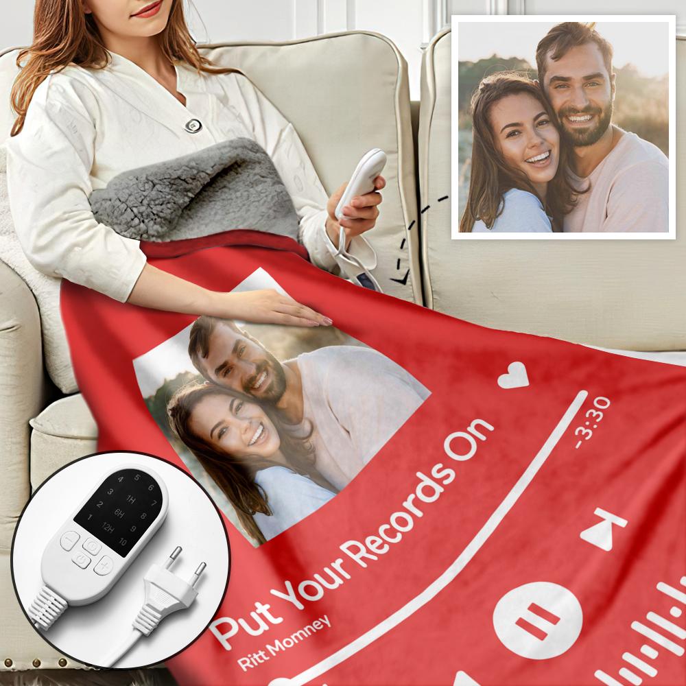 Custom Spotify Code Heated Blanket Photo Blanket Winter Warm Gift 10 Heat Settings Heating Blanket with 3 Time Settings