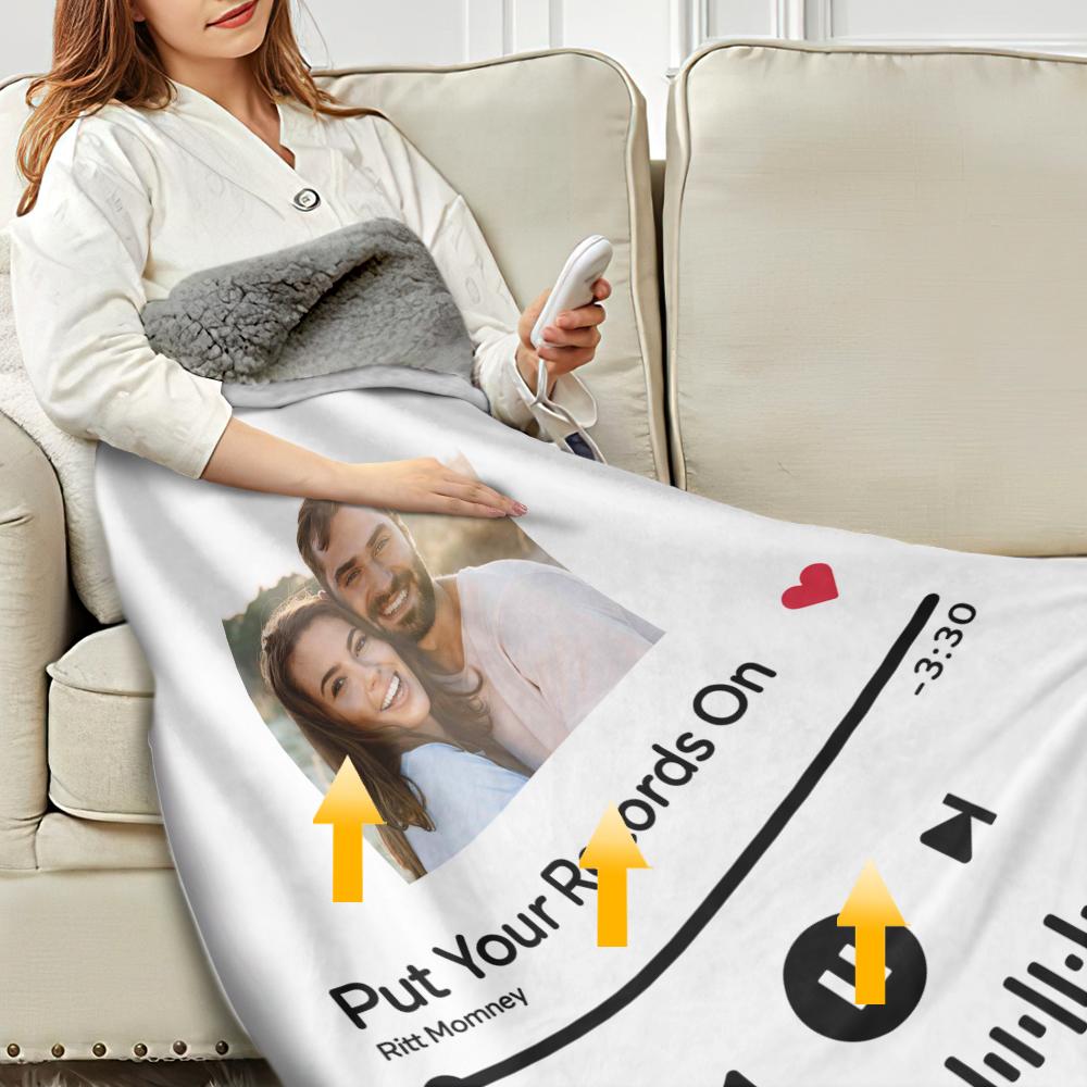 Custom Spotify Code Heated Blanket Photo Blanket Winter Warm Gift 10 Heat Settings Heating Blanket with 3 Time Settings