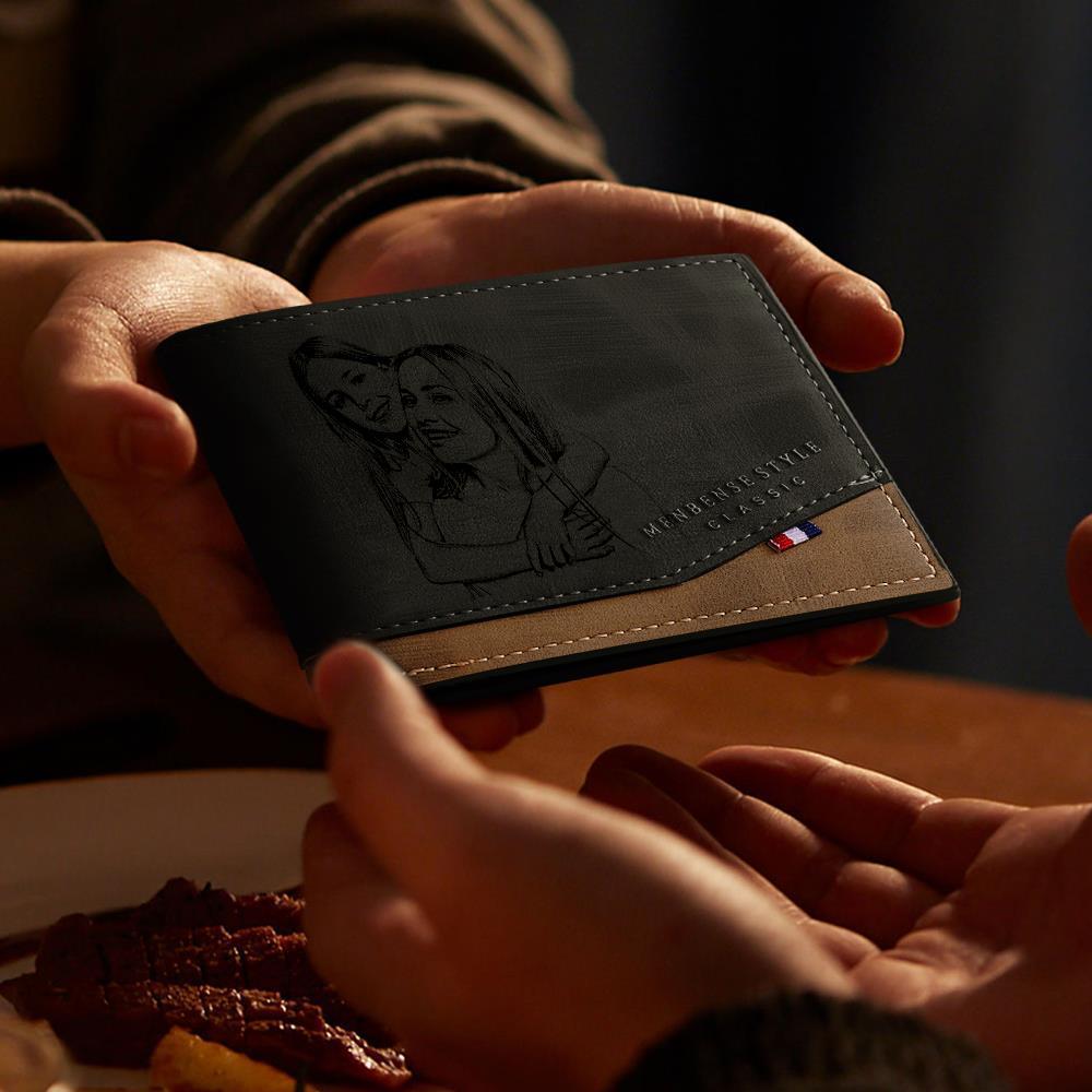 Custom Photo Engraved Wallet Classic Style Leather Wallet For Men  This wallet is a great gift idea for fathers day. Our photo wallet will capture a moment that is gone forever.
