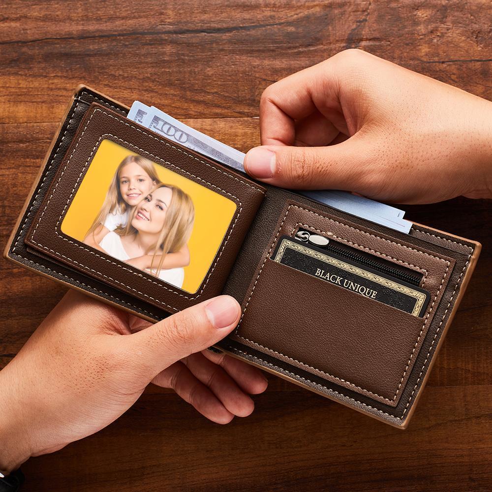 Custom Photo Engraved Wallet Classic Style Leather Wallet For Men  This wallet is a great gift idea for fathers day. Our photo wallet will capture a moment that is gone forever.
