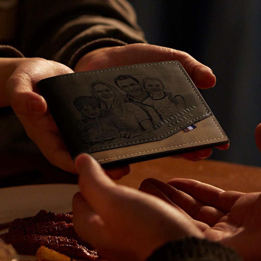 Custom Photo Engraved Wallet Classic Style Leather Wallet For Men  This wallet is a great gift idea for fathers day. Our photo wallet will capture a moment that is gone forever.