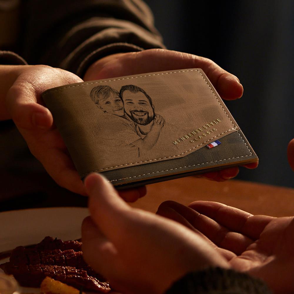 Custom Photo Engraved Wallet Classic Style Leather Wallet For Men  This wallet is a great gift idea for fathers day. Our photo wallet will capture a moment that is gone forever.