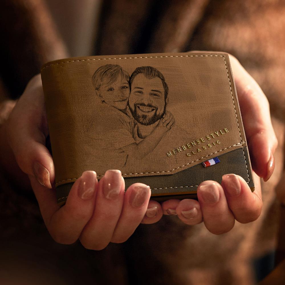 Custom Photo Engraved Wallet Classic Style Leather Wallet For Men  This wallet is a great gift idea for fathers day. Our photo wallet will capture a moment that is gone forever.