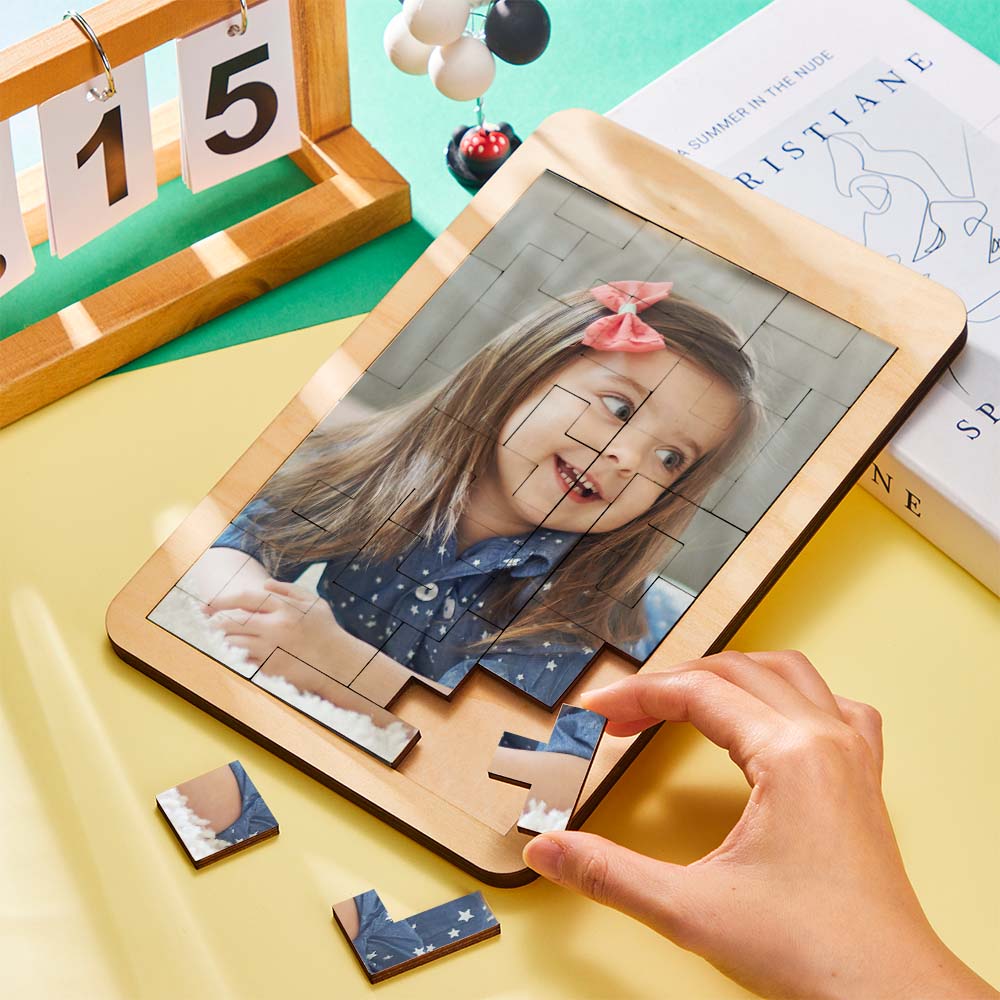 Custom Photo Puzzle Tetris Personalised Wooden Frame Gifts for Kids No Engraving