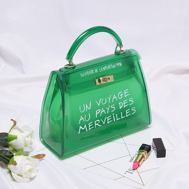 Clear Transparent PVC Shoulder Bags Un Voyage au Pays des Merveilles Emporium Discounts come in 5 different colours Brown, red, green, blue, orange