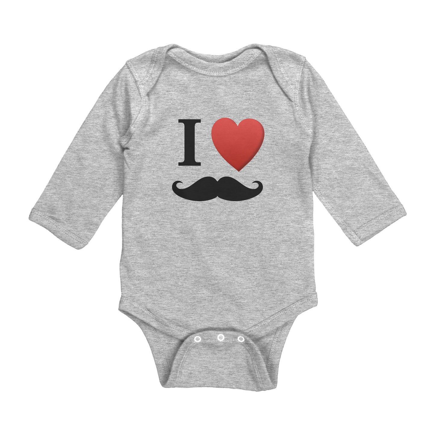 Rabbit Skins Long Sleeve Baby Bodysuit Front I Love Moustache