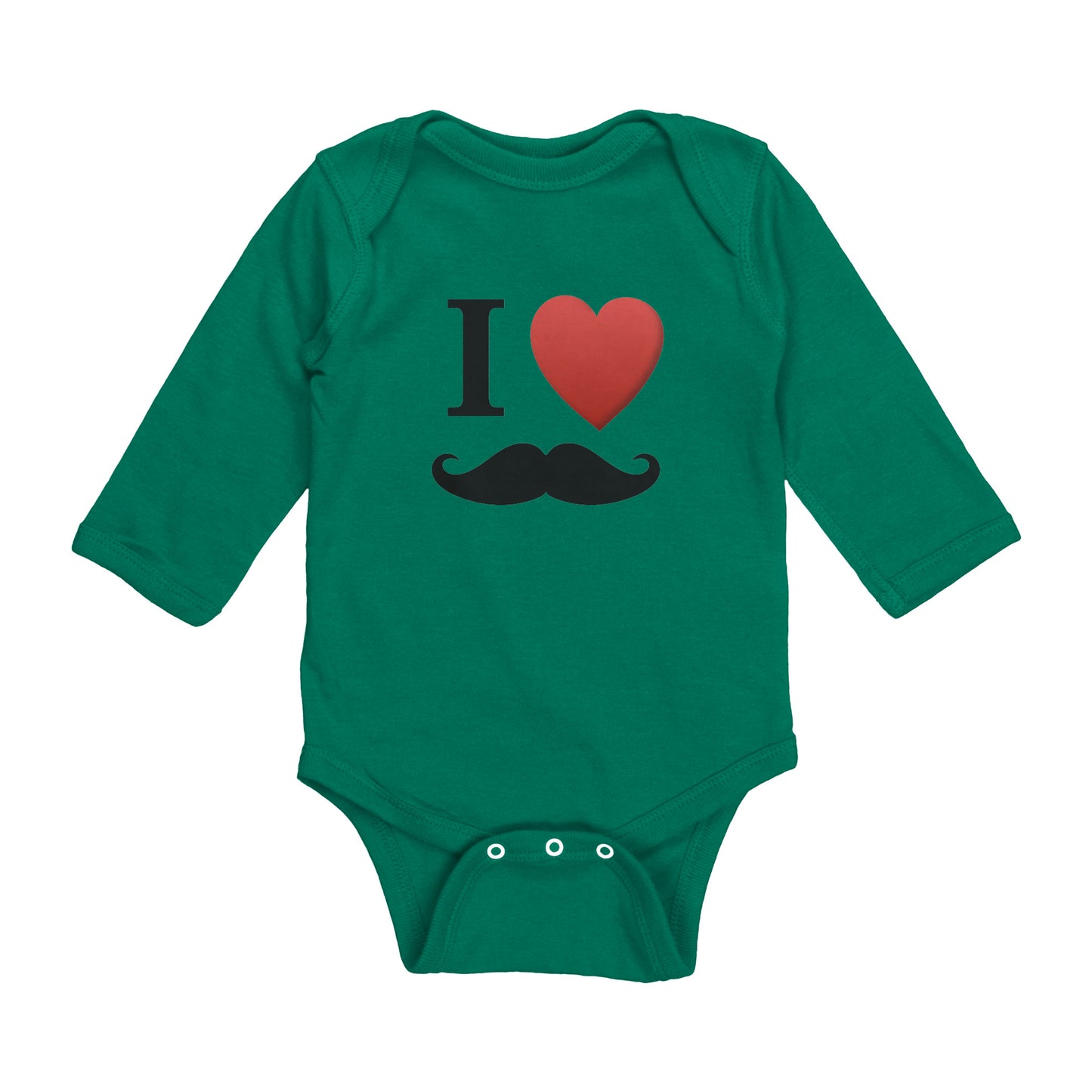 Rabbit Skins Long Sleeve Baby Bodysuit Front I Love Moustache