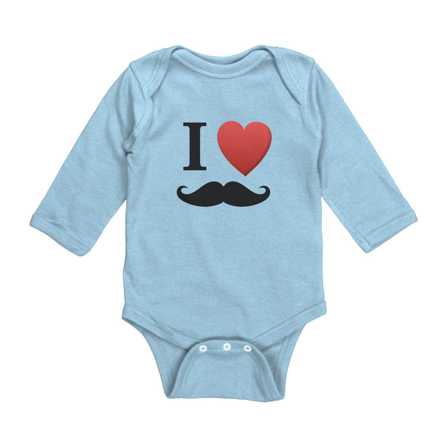 Rabbit Skins Long Sleeve Baby Bodysuit Front I Love Moustache
