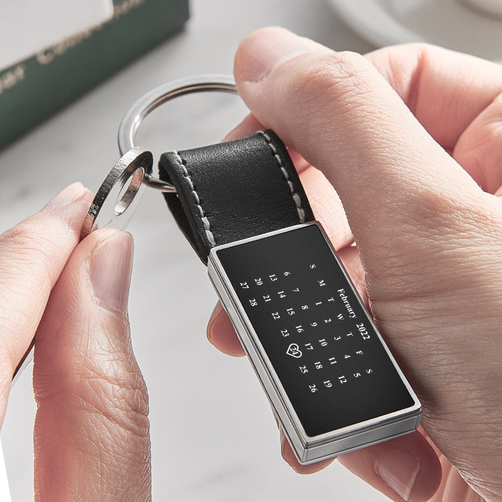 Personalized Calendar Leather Keychain Custom Date Unique Keyring Anniversary Gift Emporium Discounts