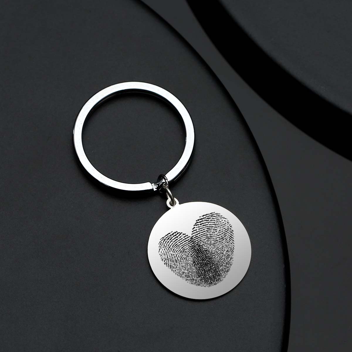 Custom Round Engraved Double Fingerprint Keychain Emporium Discounts Engraved keychain, Personalized gift, Double fingerprint, Custom keychain, Round keychain, Unique keepsake, Handmade jewellery, Meaningful present, Customized accessory, Personalized memento, Custom fingerprint keychain, Engraved fingerprint charm
