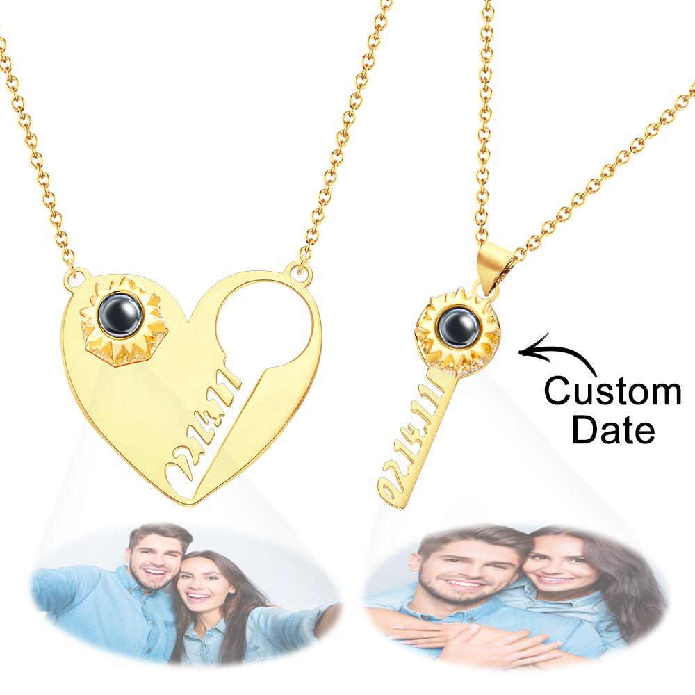 Custom Projection Necklace Personalized Date Key of Heart Couple Necklace Emporium Discounts