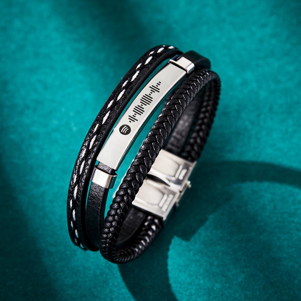 Scannable Spotify Code Bracelet Personalized Multy Layer Leather Bracelet for Men | Emporium Discounts |