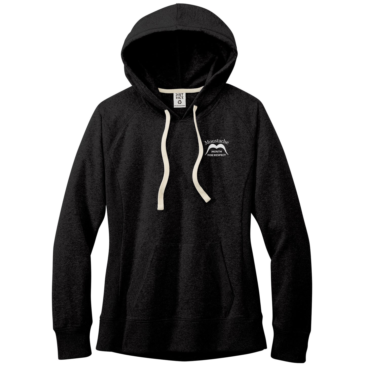 WOMEN'S RE-FLEECE HOODIE Back & Front Left Movember Moustache Month Of Respect