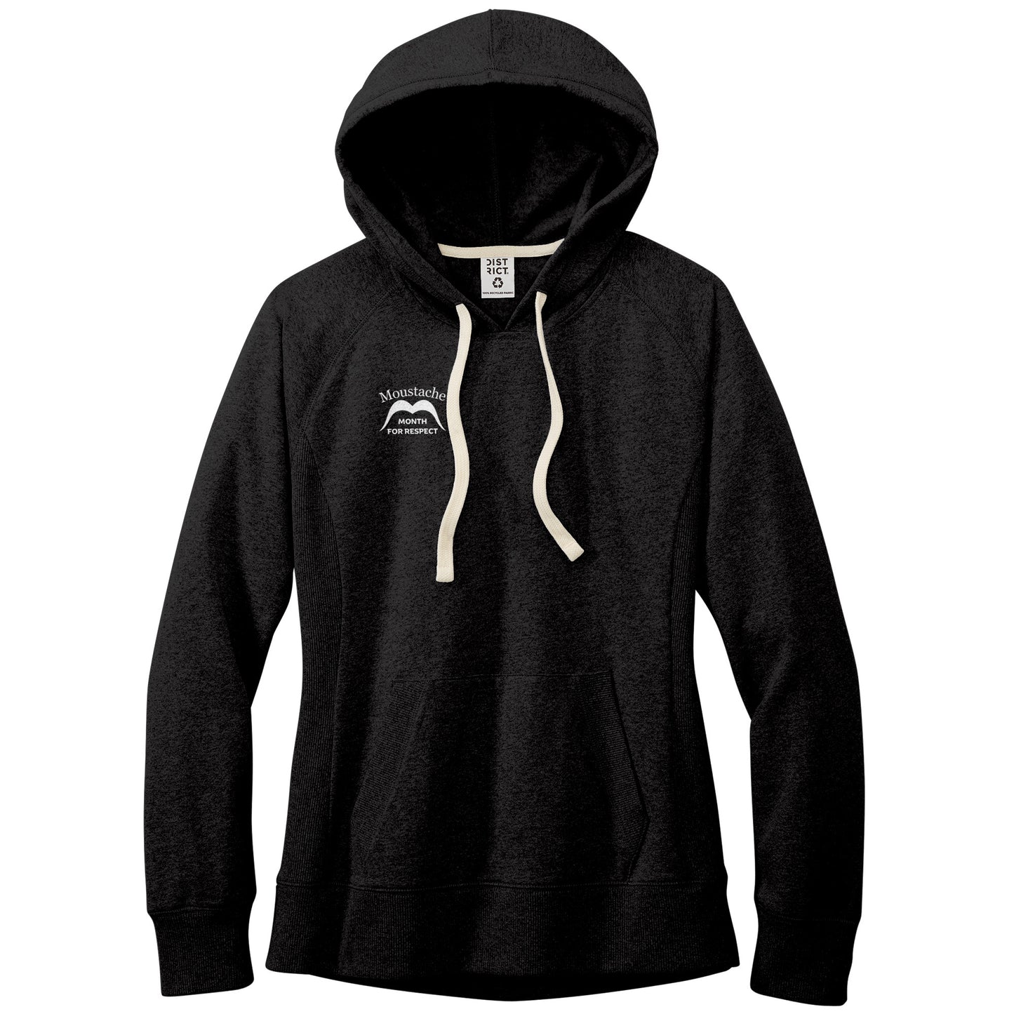 WOMEN'S RE-FLEECE HOODIE Back & Front Right Movember Moustache Month Of Respect