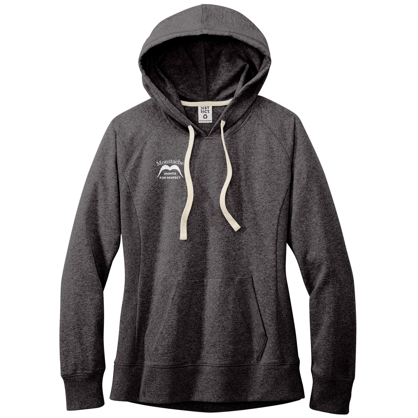 WOMEN'S RE-FLEECE HOODIE Back & Front Right Movember Moustache Month Of Respect