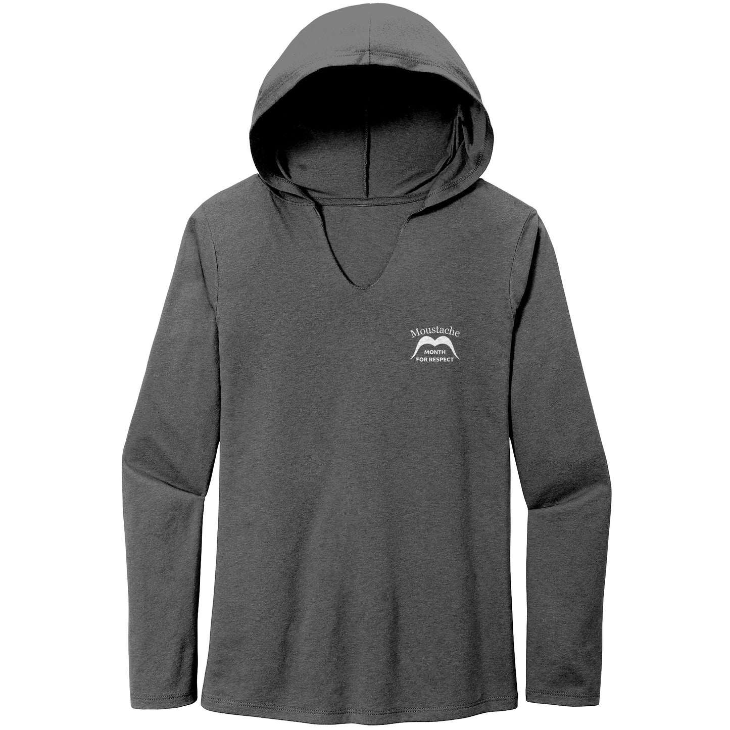 WOMEN’S TRI LONG SLEEVE HOODIE Movember Moustache Month For Respect Front & Back I Love Moustache