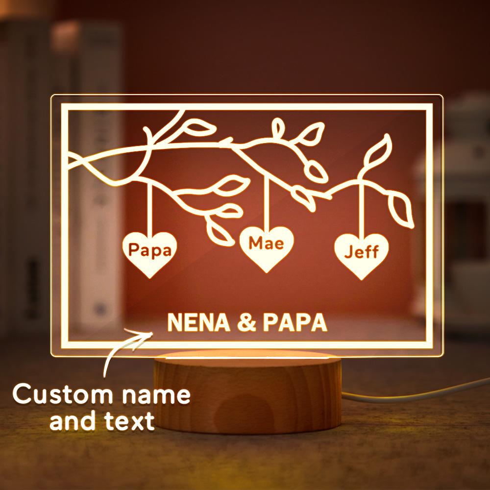 Custom Family Tree LED Night Light Engraved Name 3-8 Decor Anniversary Gifts