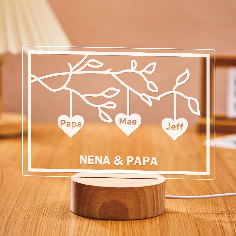 Custom Family Tree LED Night Light Engraved Name 3-8 Decor Anniversary Gifts