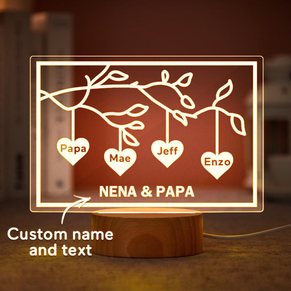 Custom Family Tree LED Night Light Engraved Name 3-8 Decor Anniversary Gifts