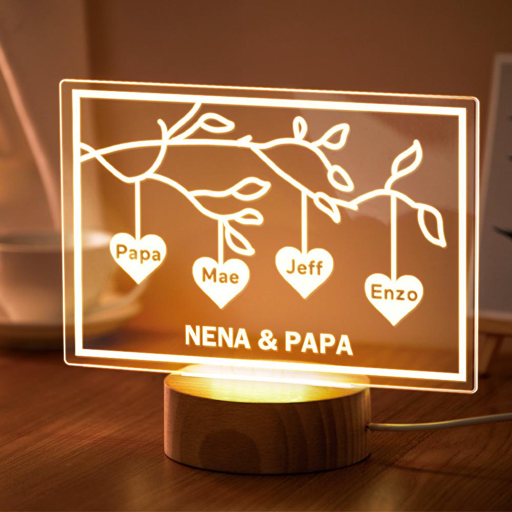 Custom Family Tree LED Night Light Engraved Name 3-8 Decor Anniversary Gifts