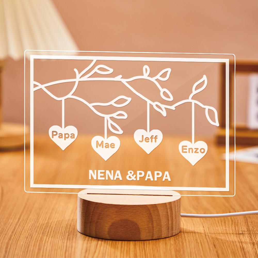 Custom Family Tree LED Night Light Engraved Name 3-8 Decor Anniversary Gifts