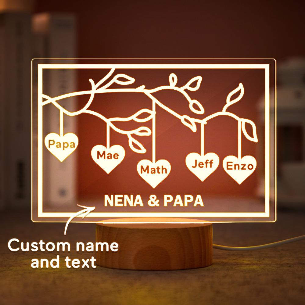 Custom Family Tree LED Night Light Engraved Name 3-8 Decor Anniversary Gifts