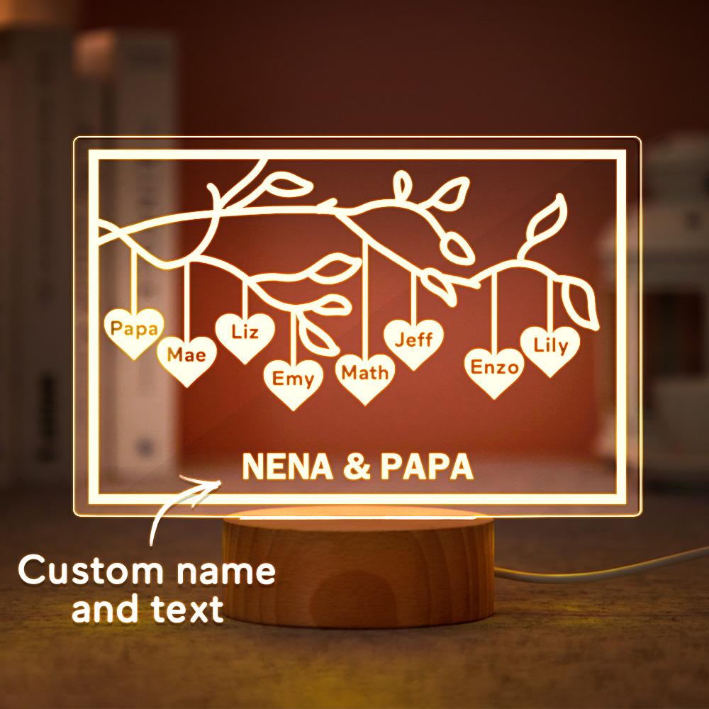 Custom Family Tree LED Night Light Engraved Name 3-8 Decor Anniversary Gifts