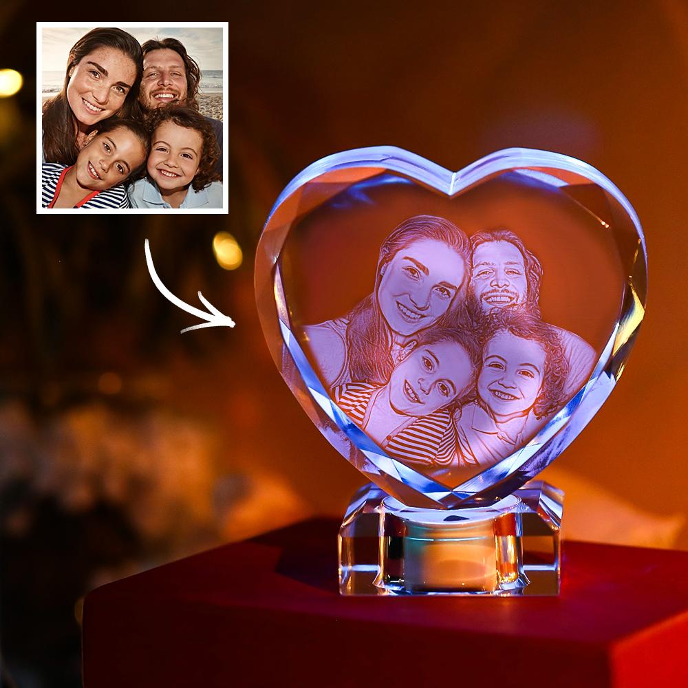 3D Laser Engraved Heart Crystal Photo Frame with Light Up LED Base Emporium Discounts