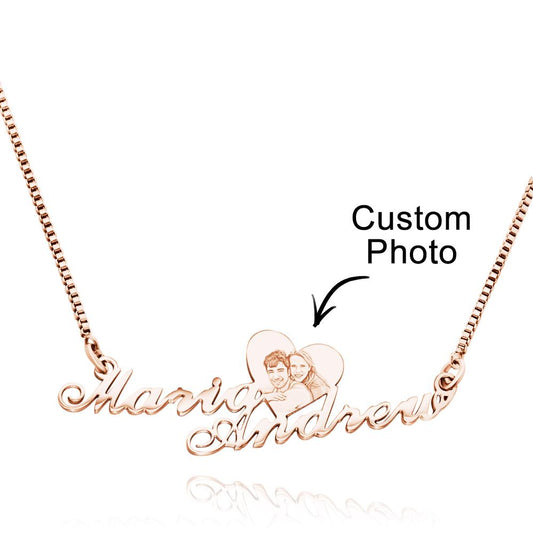 Custom Engraved Heart Photo Necklace Double Plated Name Necklace for Women Emporium Discounts