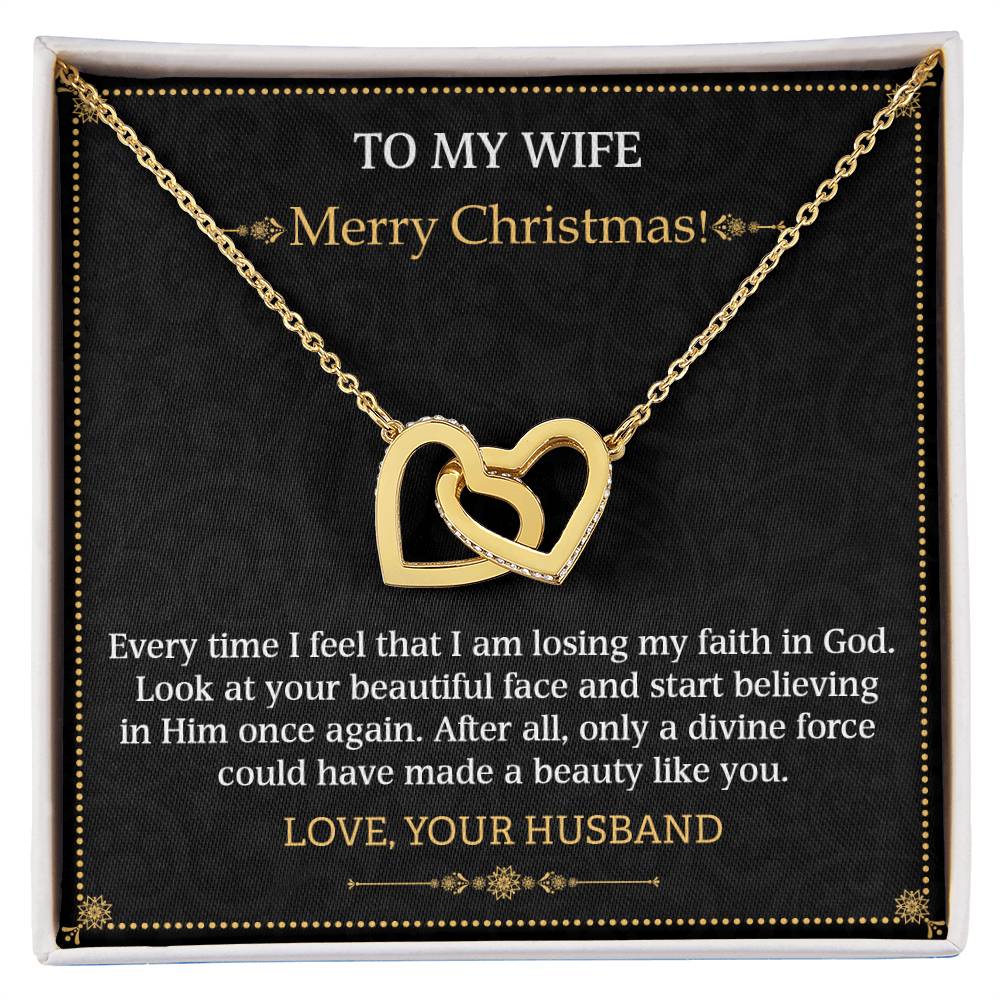 To my Wife Merry Christmas Interlocking Hearts necklace