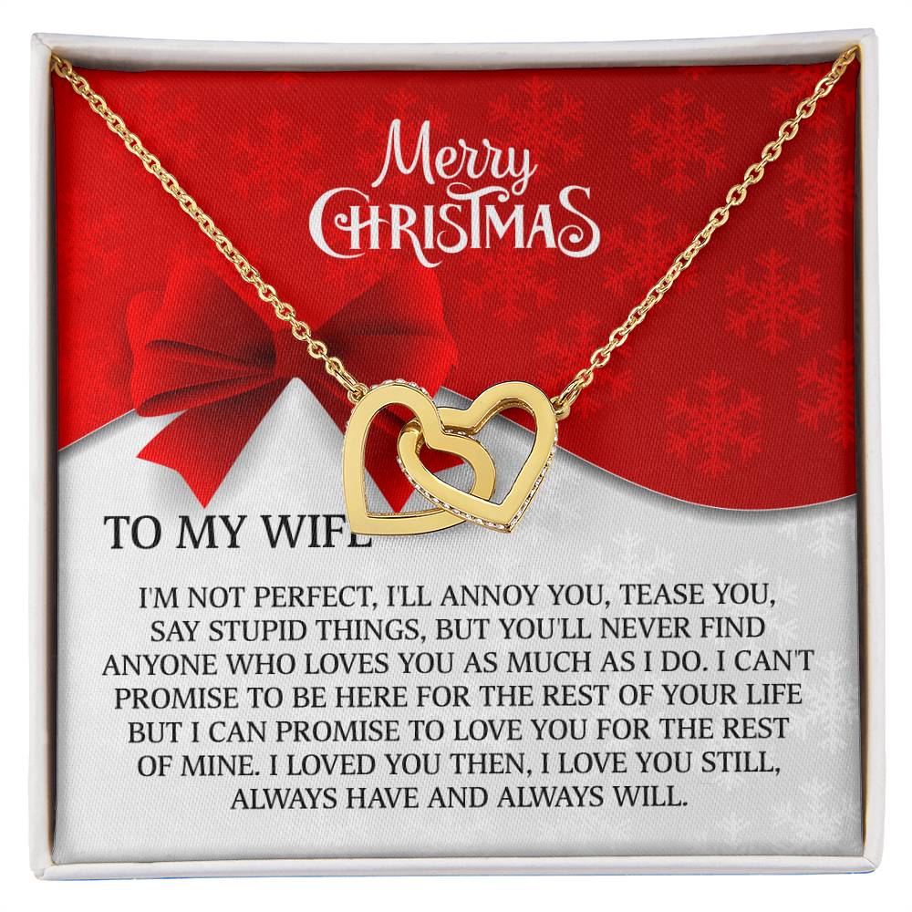 Merry Christmas To My Wife Interlocking Hearts Necklace (Yellow & White Gold)
