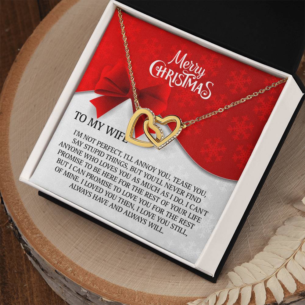 Merry Christmas To My Wife Interlocking Hearts Necklace (Yellow & White Gold)