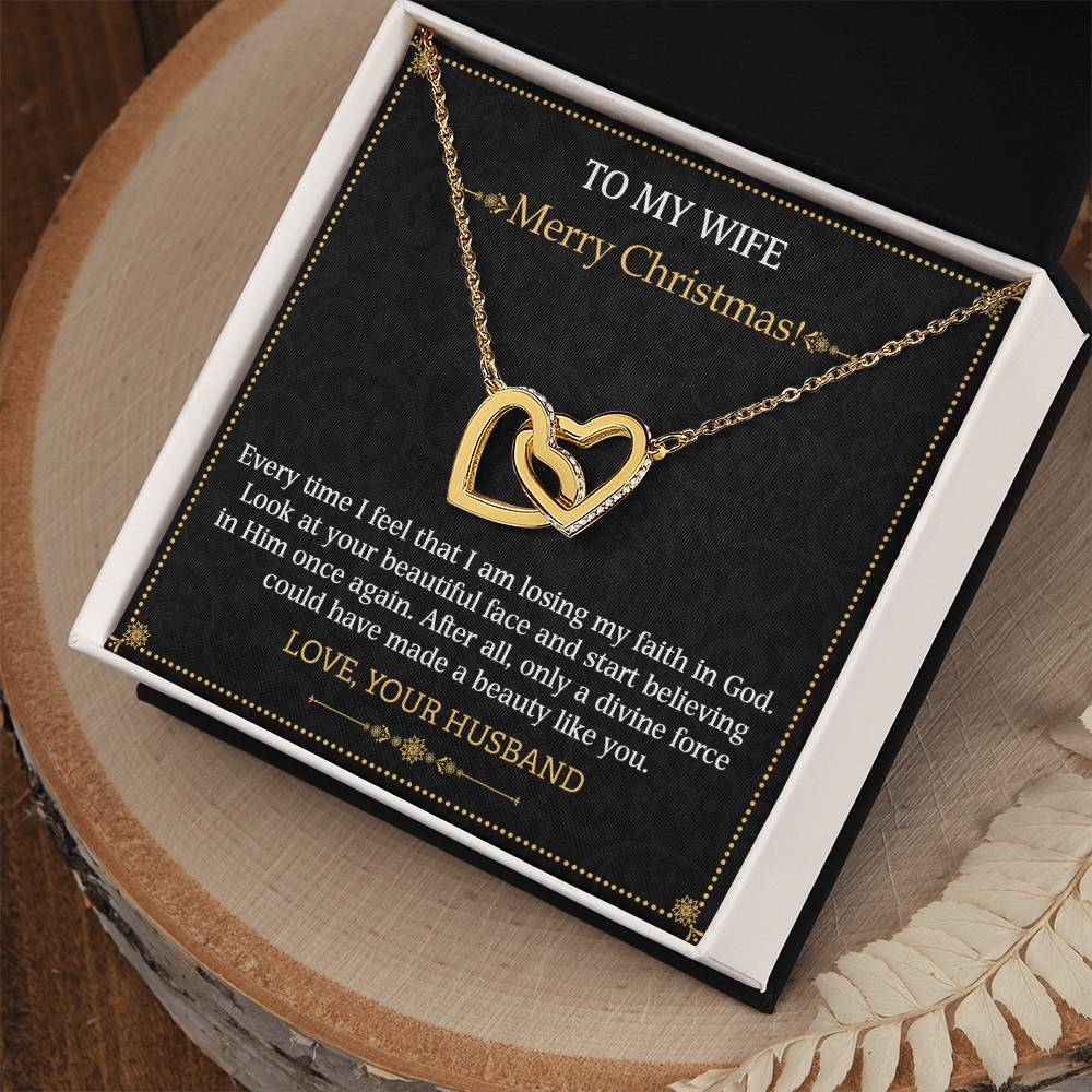 To my Wife Merry Christmas Interlocking Hearts necklace