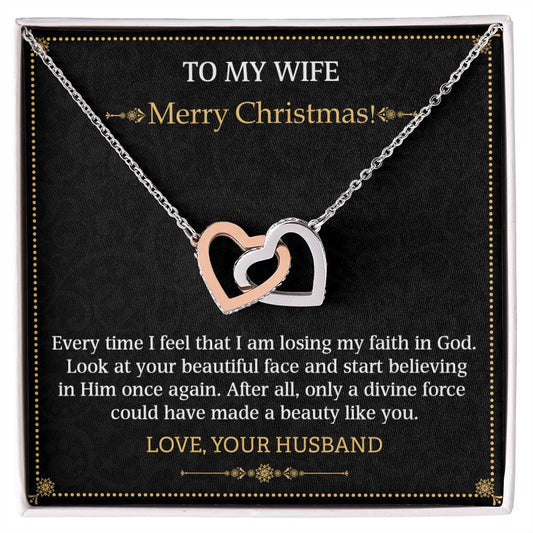 To my Wife Merry Christmas Interlocking Hearts necklace