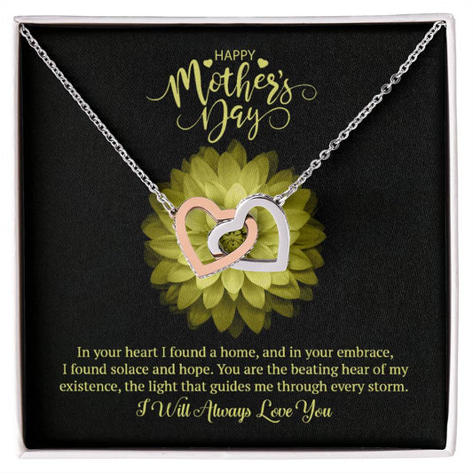 Happy Mother's Day Interlocking Hearts Necklace (Yellow & White Gold Variants)
