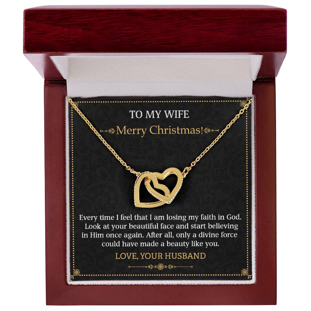 To my Wife Merry Christmas Interlocking Hearts necklace