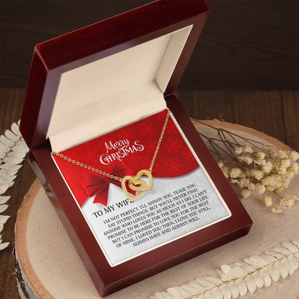 Merry Christmas To My Wife Interlocking Hearts Necklace (Yellow & White Gold)