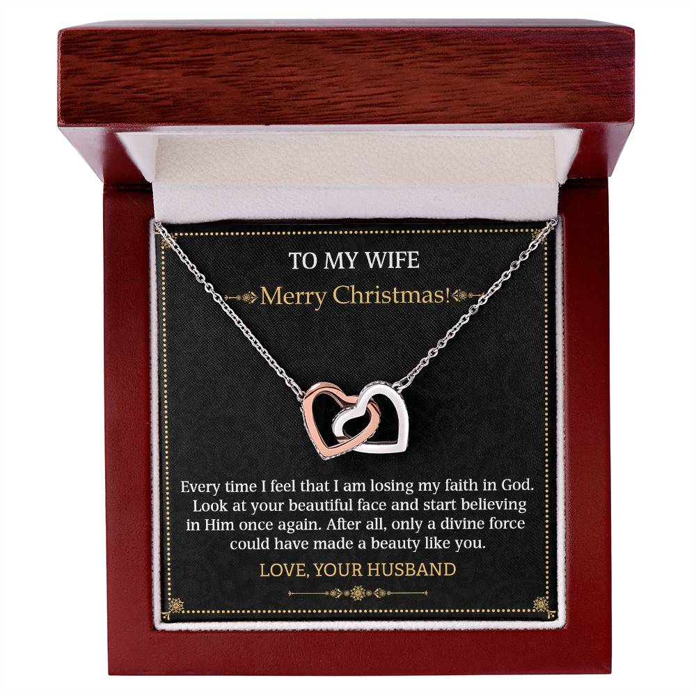 To my Wife Merry Christmas Interlocking Hearts necklace
