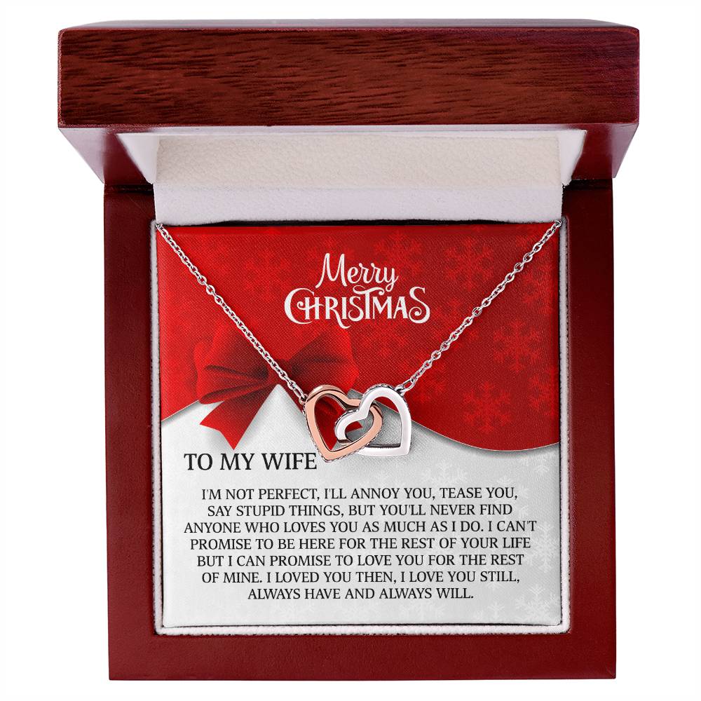 Merry Christmas To My Wife Interlocking Hearts Necklace (Yellow & White Gold)
