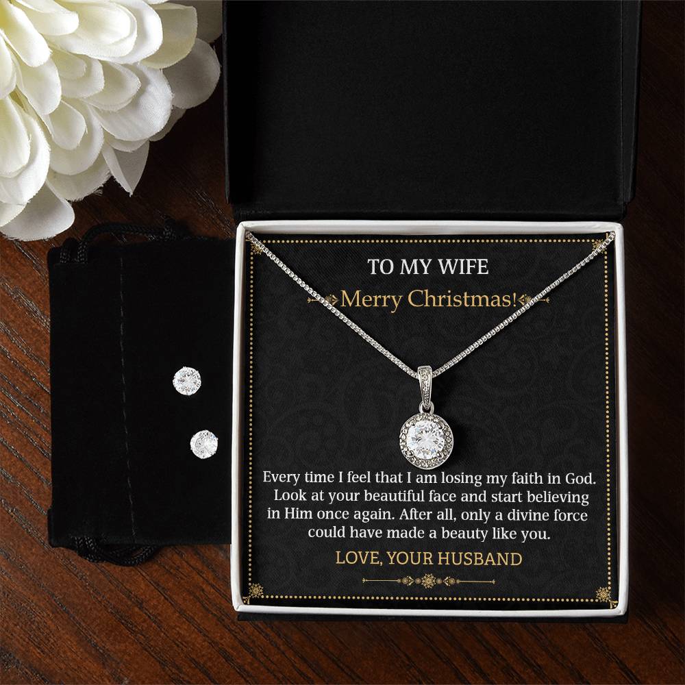 Eternal Hope Necklace and Cubic Zirconia Earring Set To my Wife Merry Christmas
